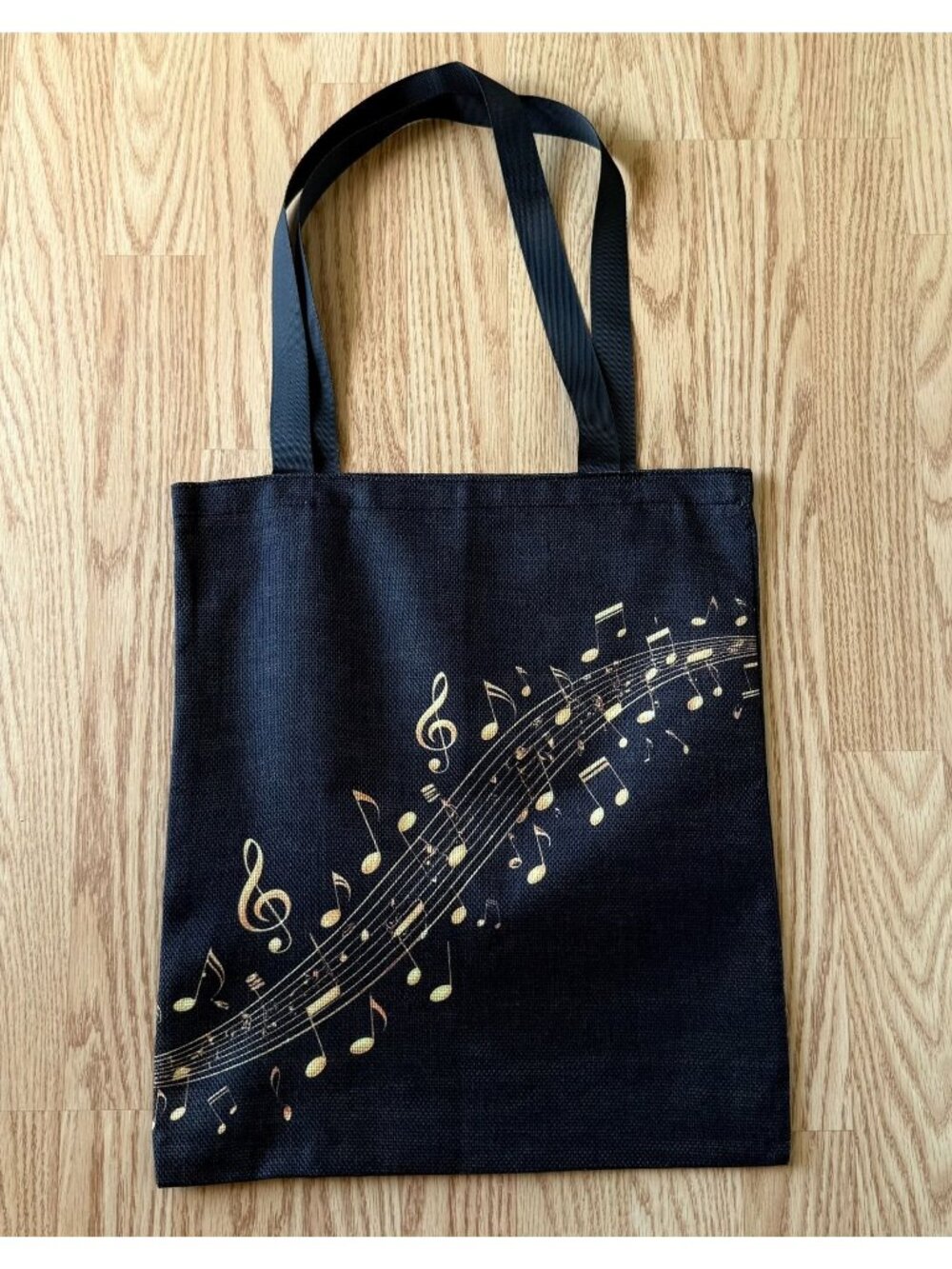 Black Music Notes Tote Bag Reusable Carryall 16 x 14 Inches Durable Polyester